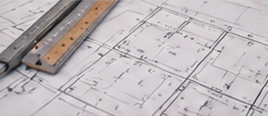 Technical site plan drawings with a scale ruler